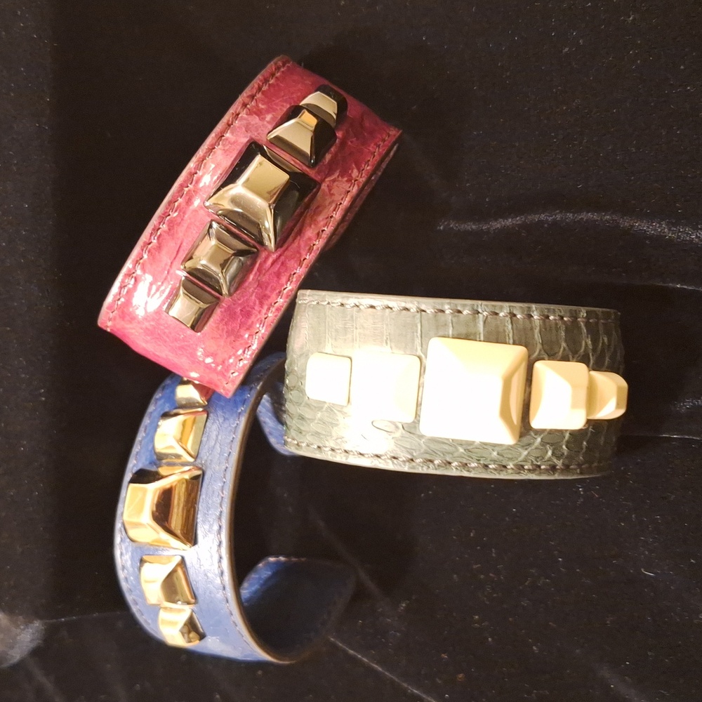 Set of Three Adjustable Studded Leather Cuff Bracelets